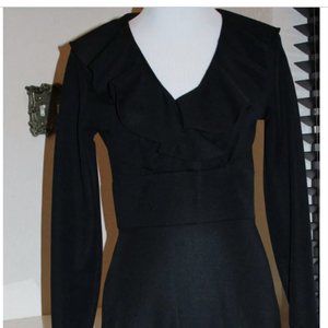 Rare Vintage Sexy  Vintage 1960/70s Black Maxi Long Dress Ruffles Bell Sleeve